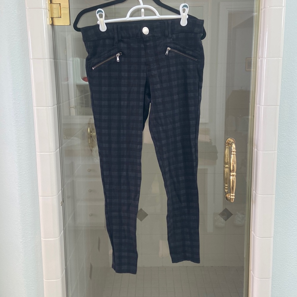 Black and gray plaid stretch pants